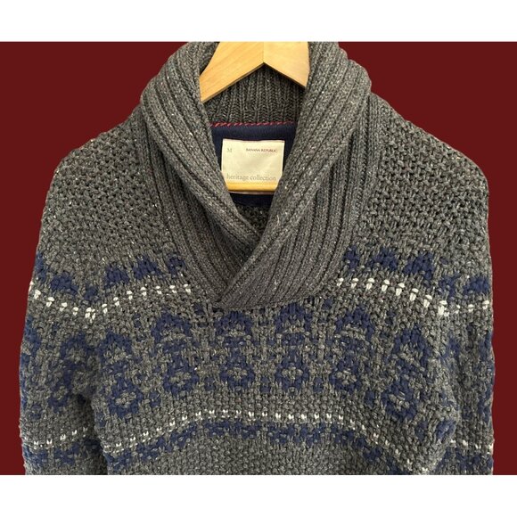 Banana Republic Heritage Shawl Collar Chunky Knit Nordic Alpine Winter Sweater - Picture 2 of 6